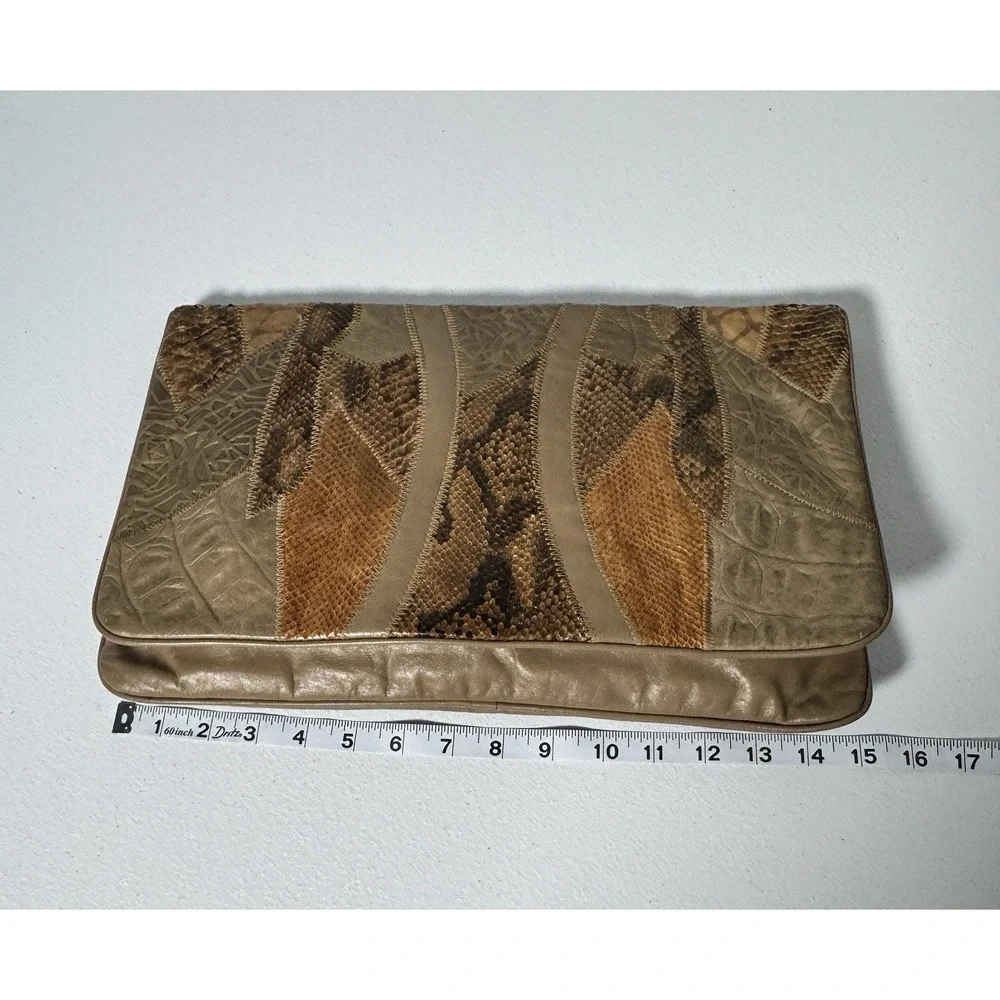 Vintage Reem Snakeskin Leather Patchwork Boho Festival Clutch‎ Zip Pouch